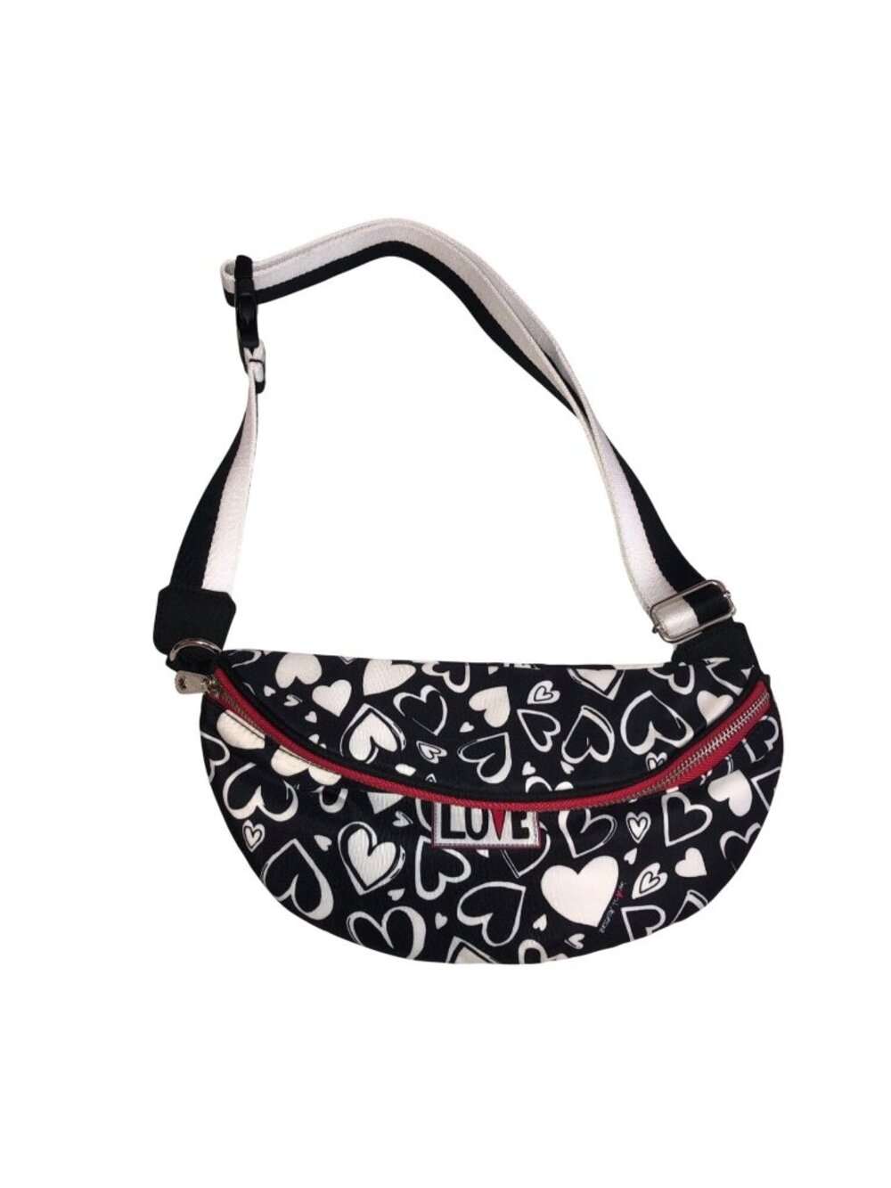 Brighton Endless Love Heart Print Belt Bag Fanny Pack Crossbody Black White